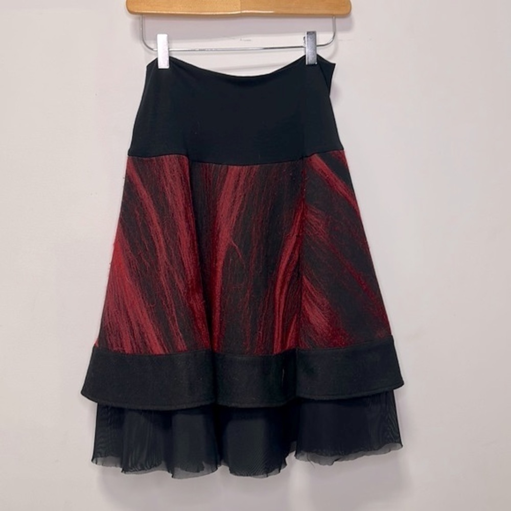 DINH BA | Black and Red Circle Skirt Felted with Chiffon Trim